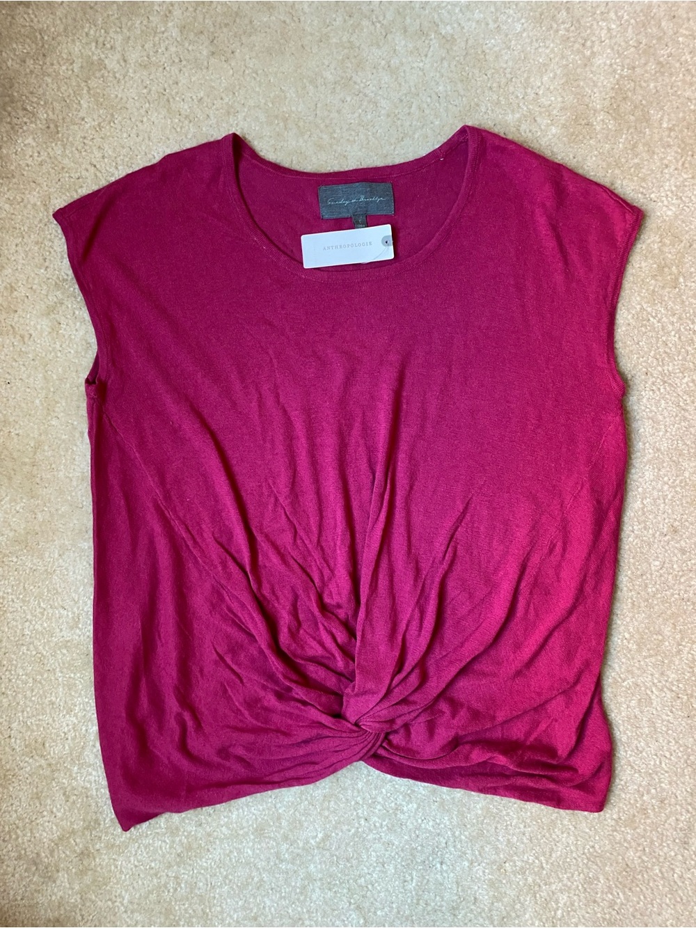 NWT Anthropologie Raspberry Pink Knot Twist Hem Shirt Top Size M